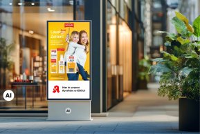 Plakat mit Mutter und Kind Huckepack und dem mosquito Läuse Shampoo