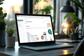 Fortbildungen Laptop mit einer Kopfläuse Fortbildung am Bildschirm. Der Laptop steht auf einem Schreibtisch. Um Ihn herum sind Pflanzen zu sehen