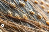 Macro view of tiny, parasitic insects infesting human hair, with lice crawling on tangled strands, showcasing annoying Macro view of tiny, parasitic insects infesting human hair, with lice crawling on tangled strands, showcasing annoying