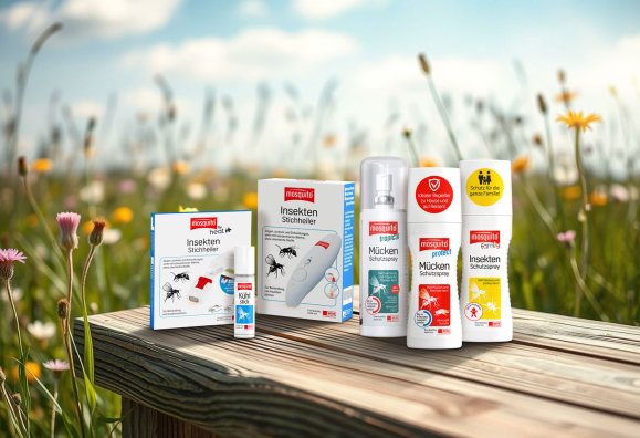 A sandwich on a wooden table in a sunny meadow