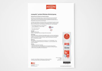 mosquito Protect Mückenschutzspray Produktblatt mit Abbildung Verpackung und Details