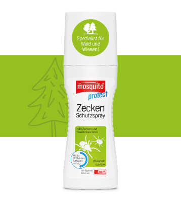 Zeckenschutzspray auf grünem Hintergrund