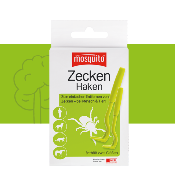 Zeckenhaken auf grünem Hintergrund mit Baumicon