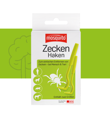 Zeckenhaken auf grünem Hintergrund mit Baumicon